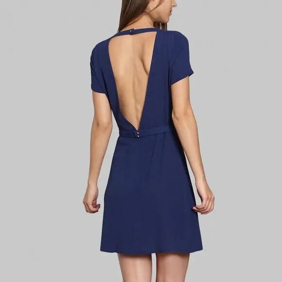 Sessùn Amelia Navy Blue Open Back Crepe Mini Dress Small - Picture 2 of 6